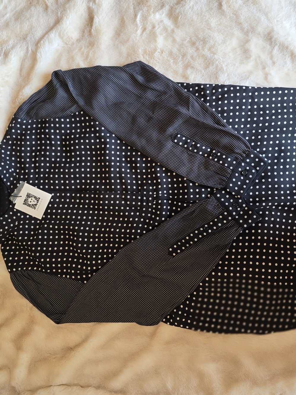 Women's Black Polka Dot Long-Sleeve Blouse